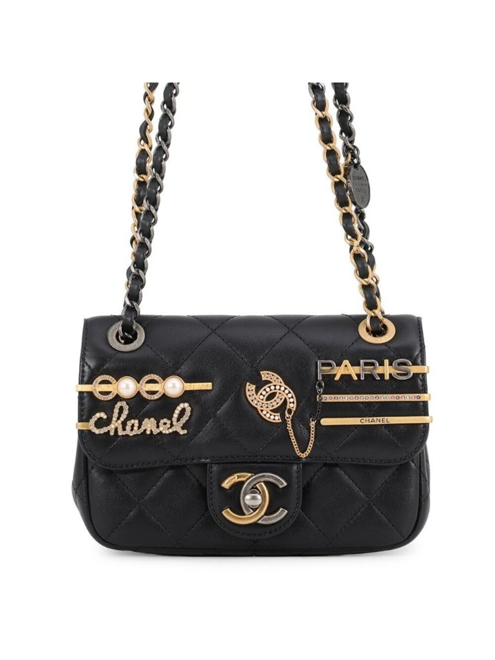 Chanel Shoulder Bag Small Quilted CC Logo Lambskin Black